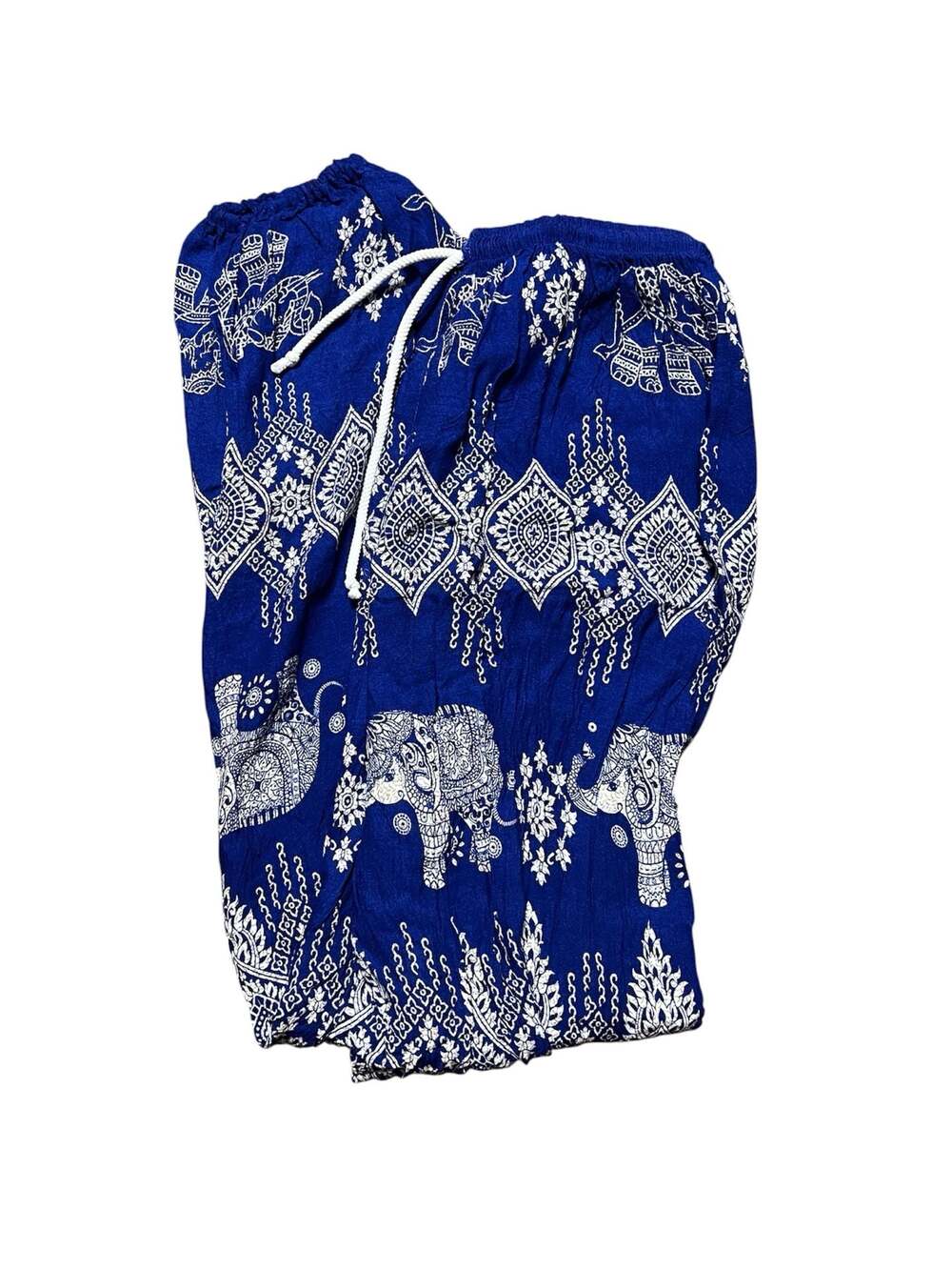 Blue Elephant Print 100% Rayon Harem Pants with Elastic Cuffs